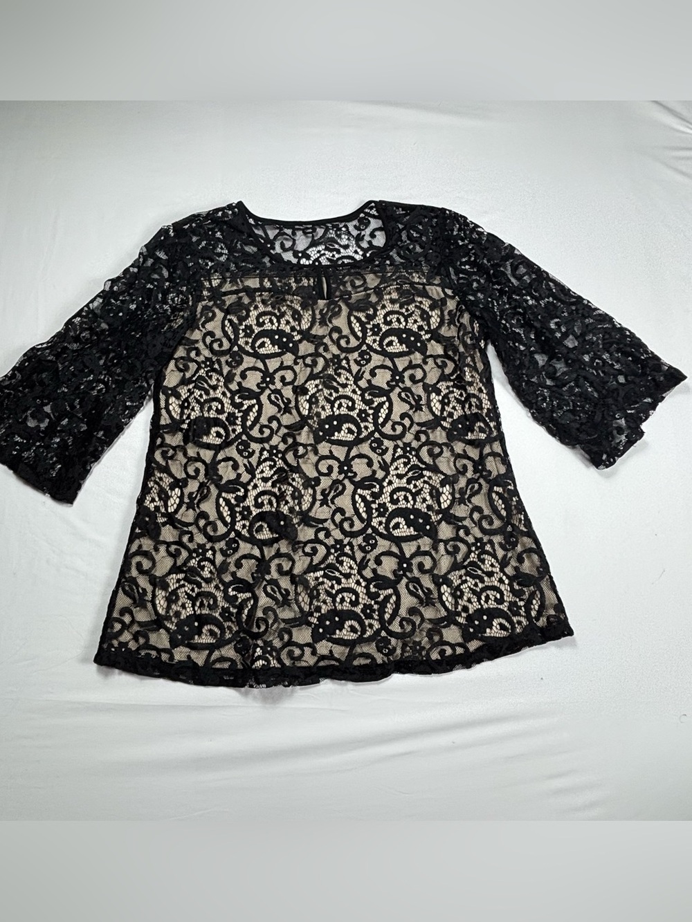 Black Lace Overlay Women's Top